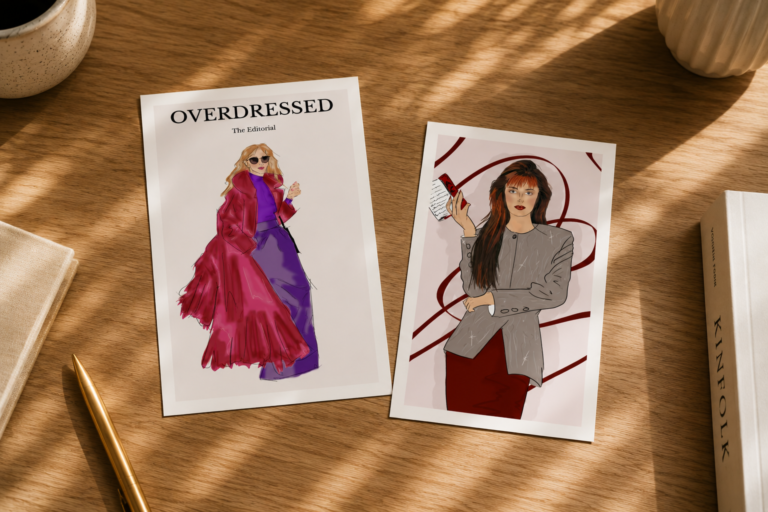 Duo de cartes postales et tirages d'art illustrations de mode éditoriale Overdressed The Editorial Studio