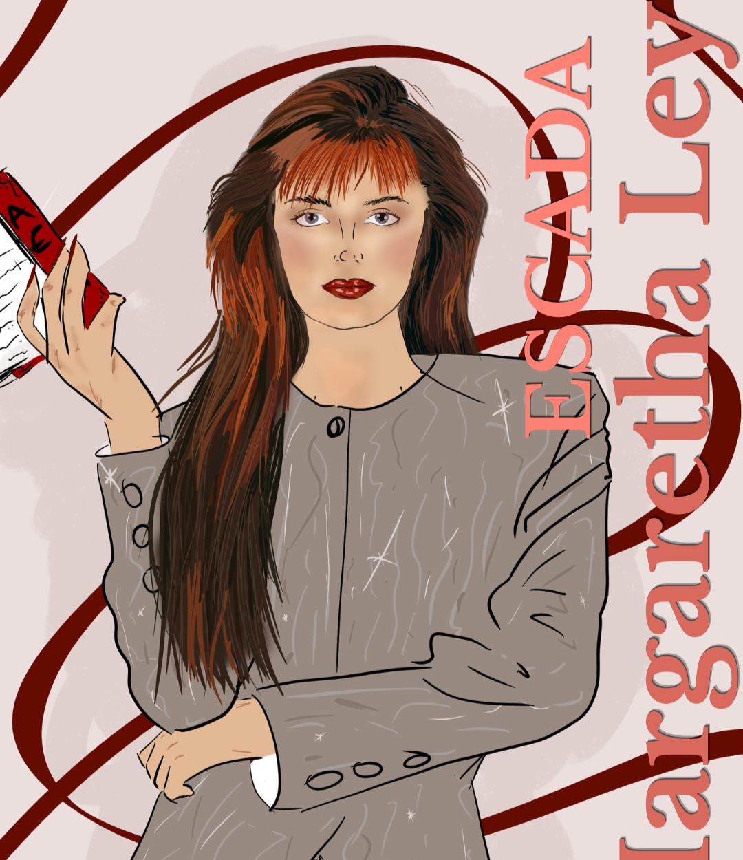 Illustration de mode portrait femme blazer gris style Escada Margaretha Ley The Editorial Studio