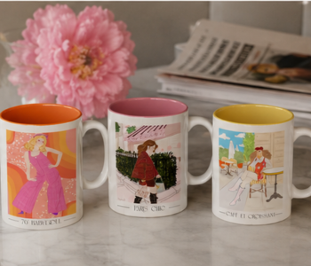 Mugs en céramique colorés avec illustrations de mode éditoriale Paris chic et rétro The Editorial Studio
